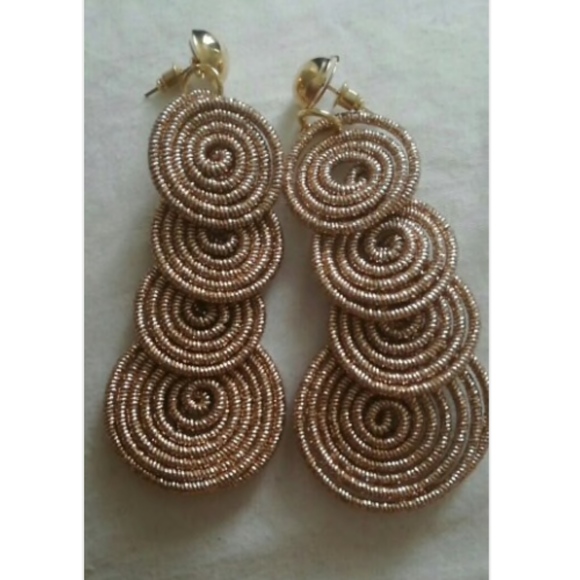 Rose Gold Woven Spiral Gypsy Stacked Earrings - Picture 3 of 3